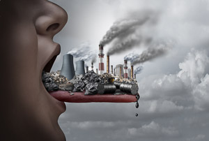 Pica disorder - garbage and pollution sitting on someone's tongue